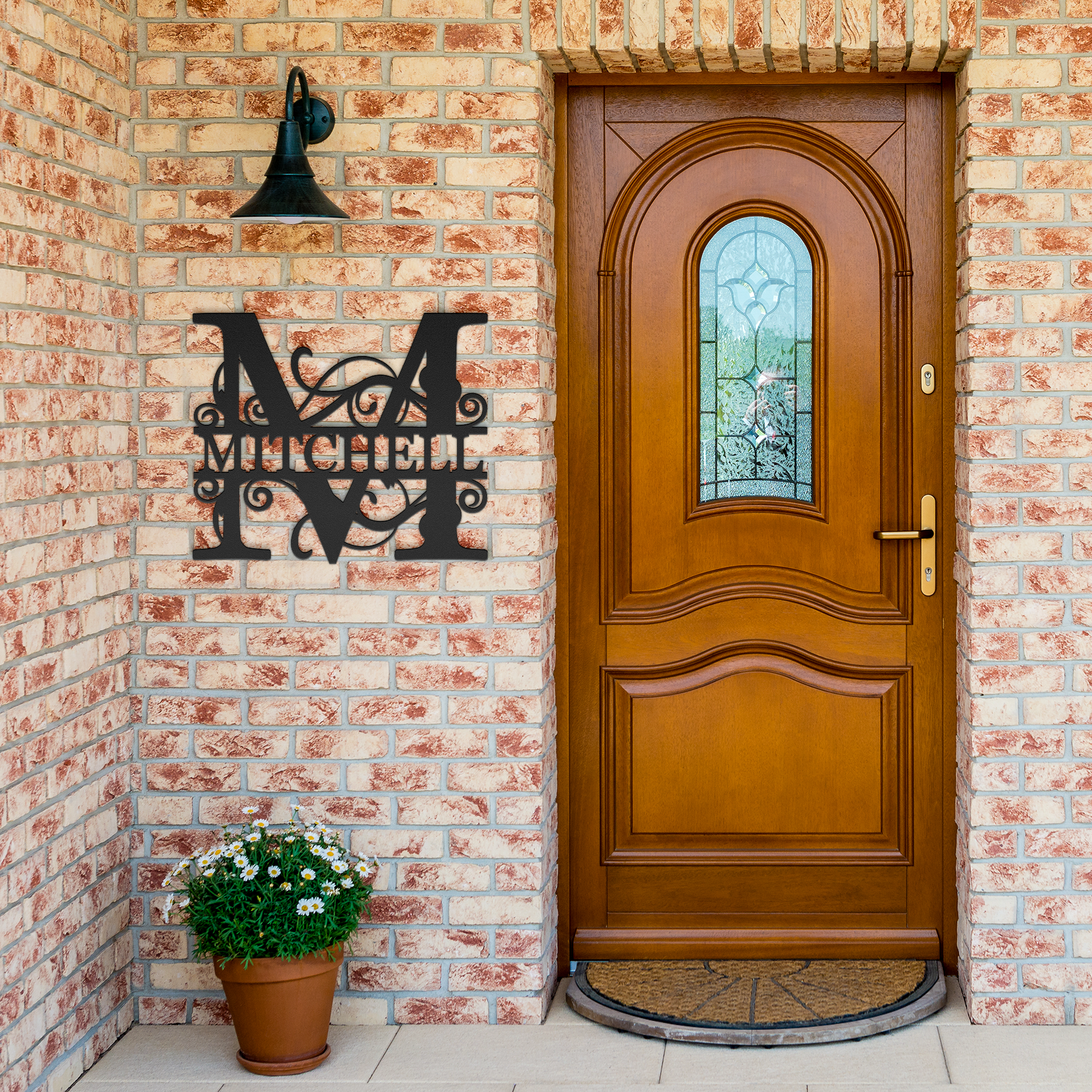 Custom_Last_Name_Metal_Sign_Mono_3_Black_Brick_Entrance_Mockup.png