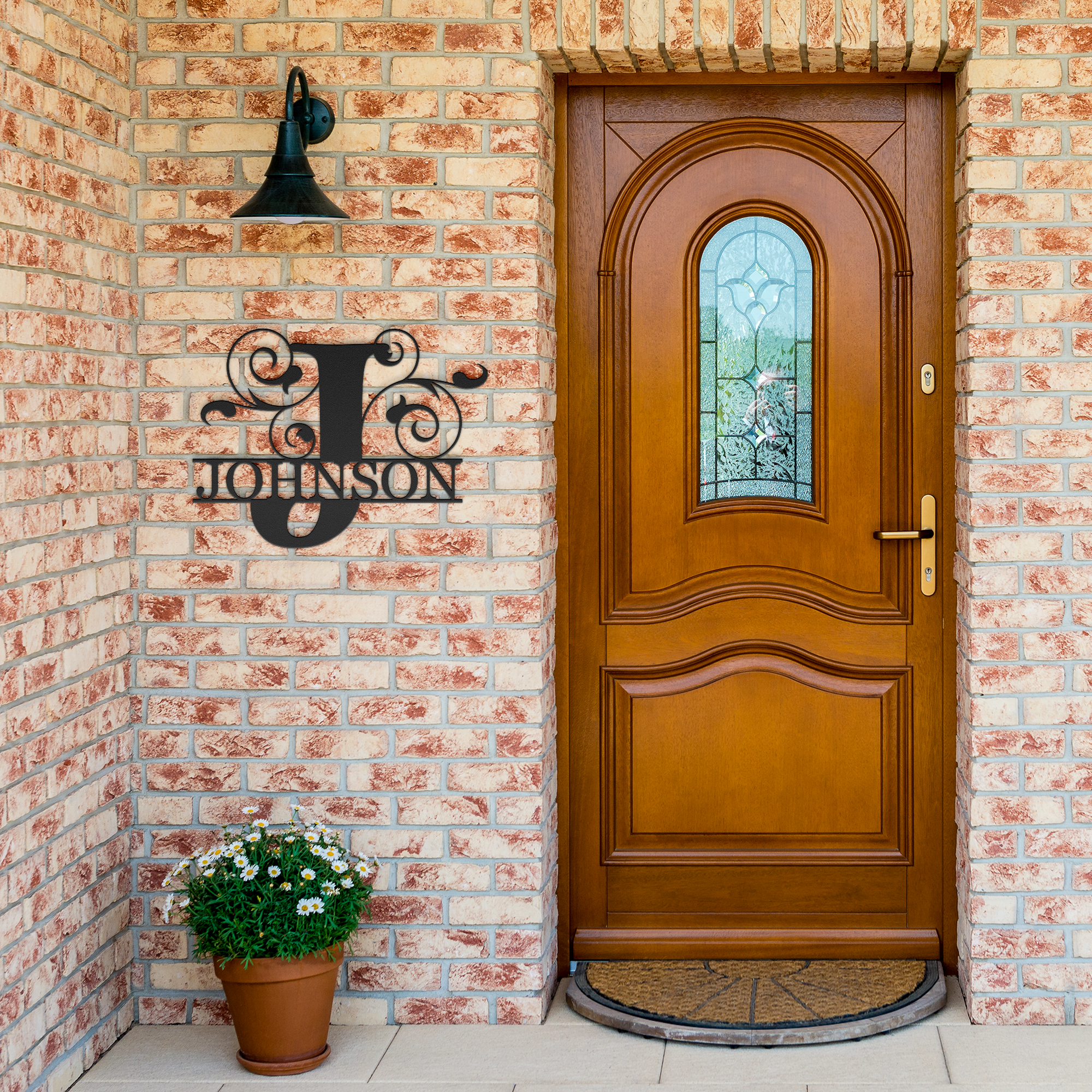 Custom_Last_Name_Metal_Sign_Mono_5_Black_Brick_Entrance_Mockup.png