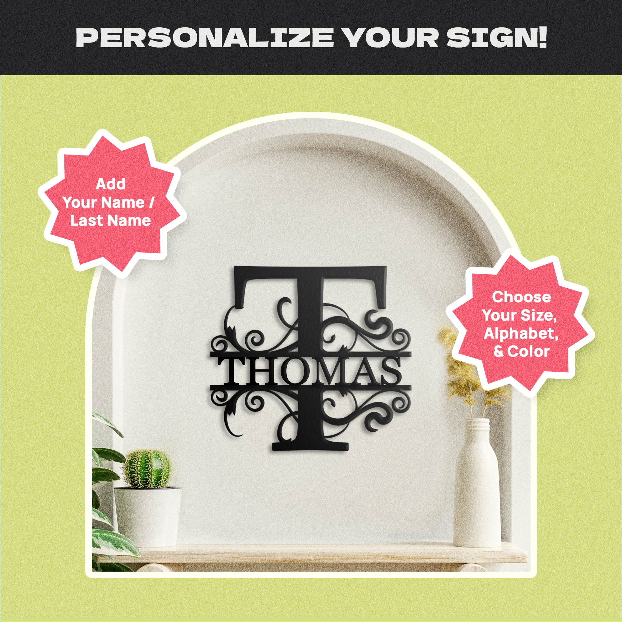 Custom Monogram Last Name Metal Sign – Elegant Wedding Keepsake
