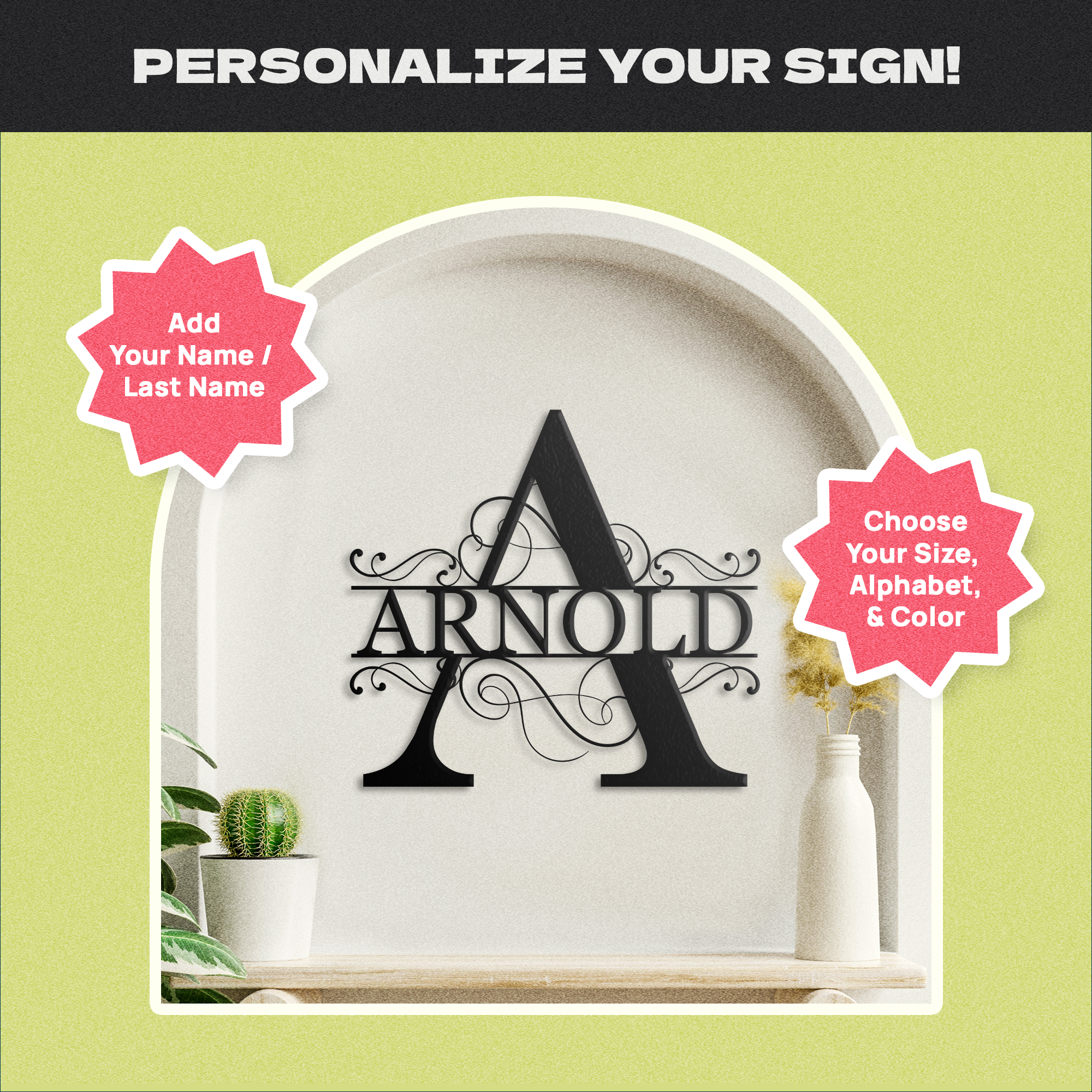Custom Last Name Monogram Metal Sign  – Perfect Housewarming Gift